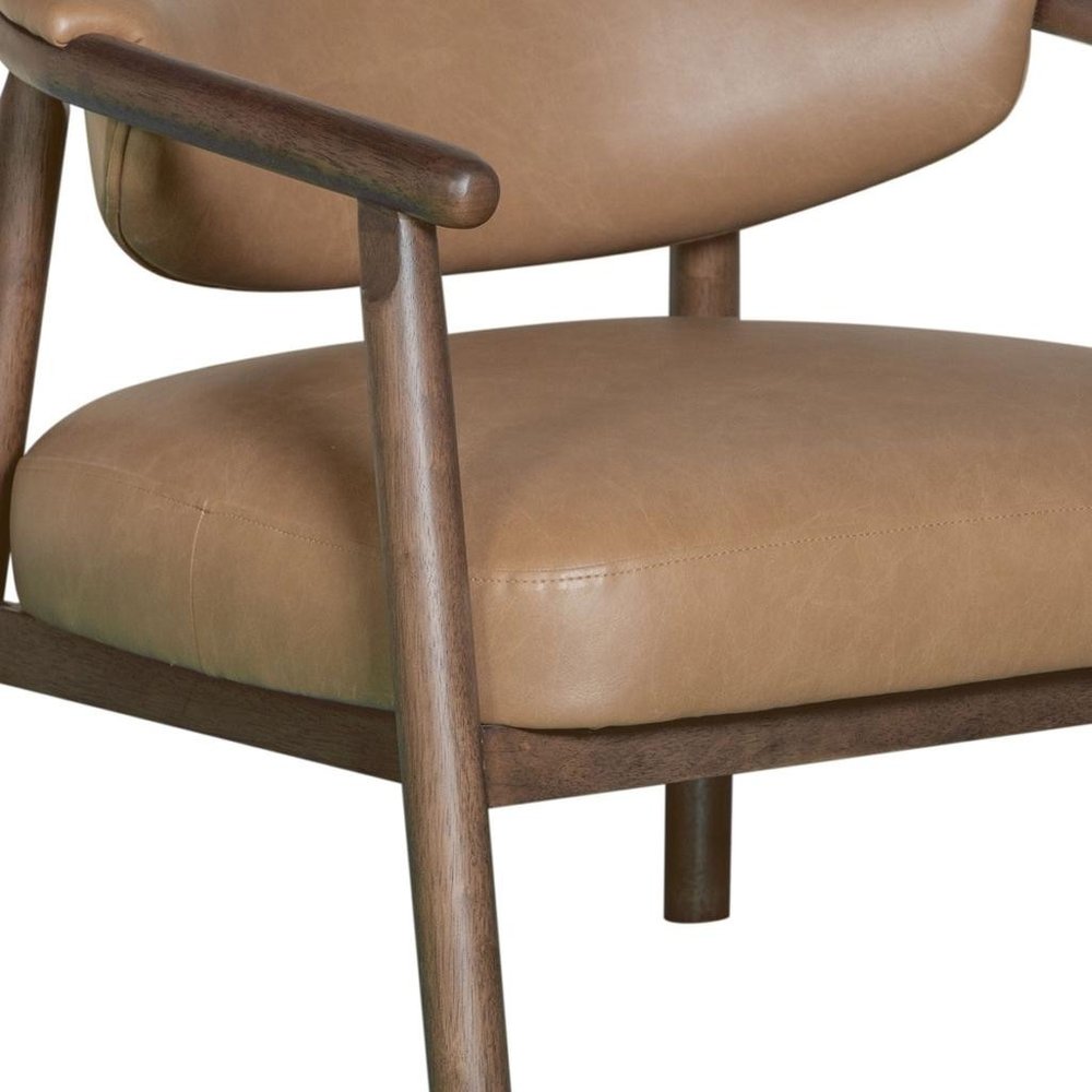 33" Brown and Dark Brown Faux Leather And Wood Arm Chair HomeRoots
