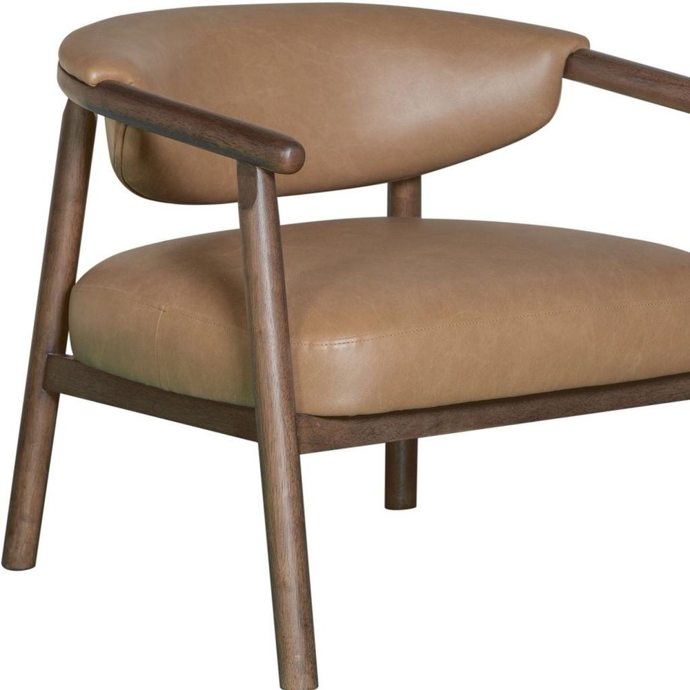 33" Brown and Dark Brown Faux Leather And Wood Arm Chair HomeRoots