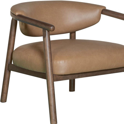 33" Brown and Dark Brown Faux Leather And Wood Arm Chair HomeRoots
