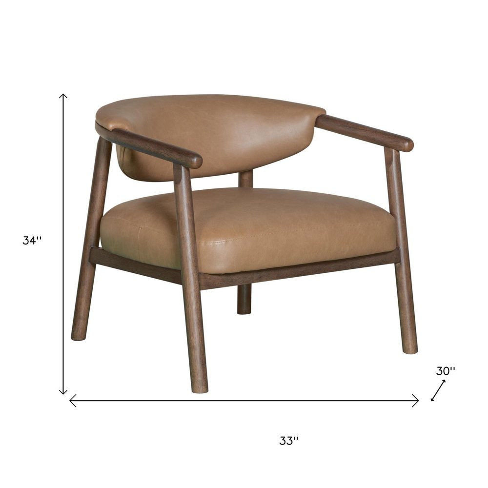 33" Brown and Dark Brown Faux Leather And Wood Arm Chair HomeRoots