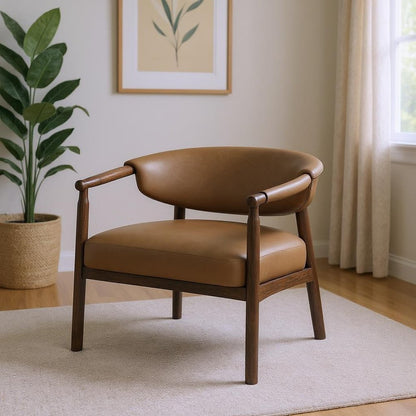33" Brown and Dark Brown Faux Leather And Wood Arm Chair HomeRoots
