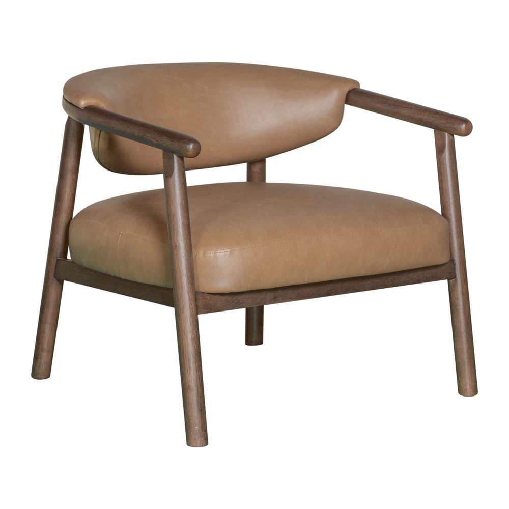 33" Brown and Dark Brown Faux Leather And Wood Arm Chair HomeRoots
