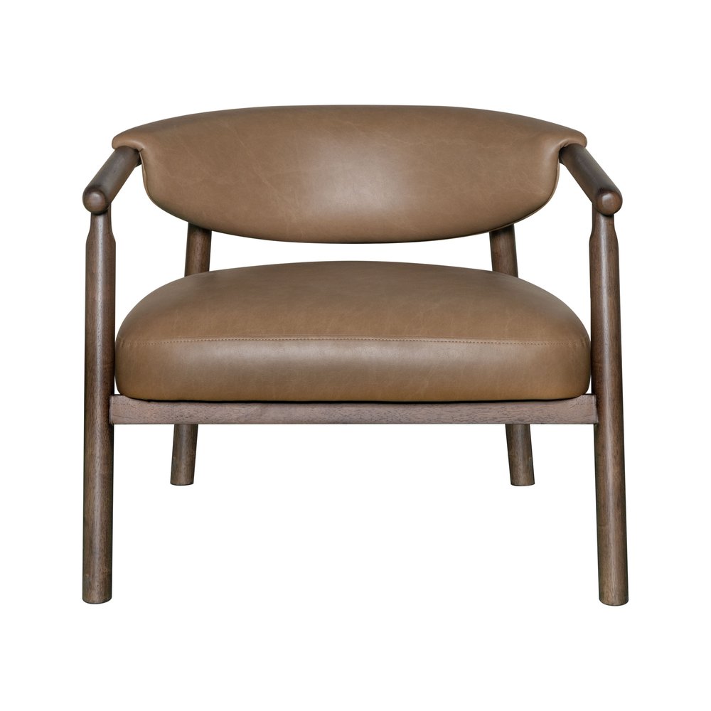 33" Brown and Dark Brown Faux Leather And Wood Arm Chair HomeRoots