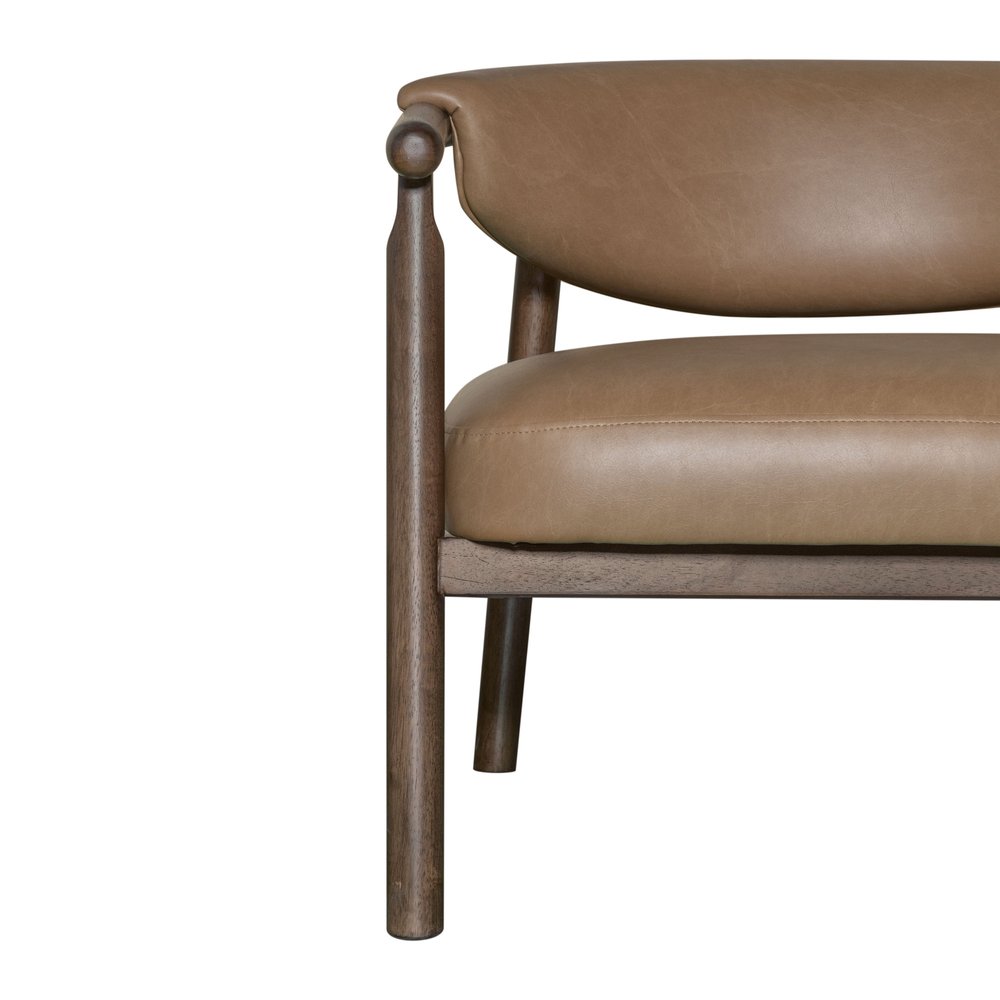 33" Brown and Dark Brown Faux Leather And Wood Arm Chair HomeRoots