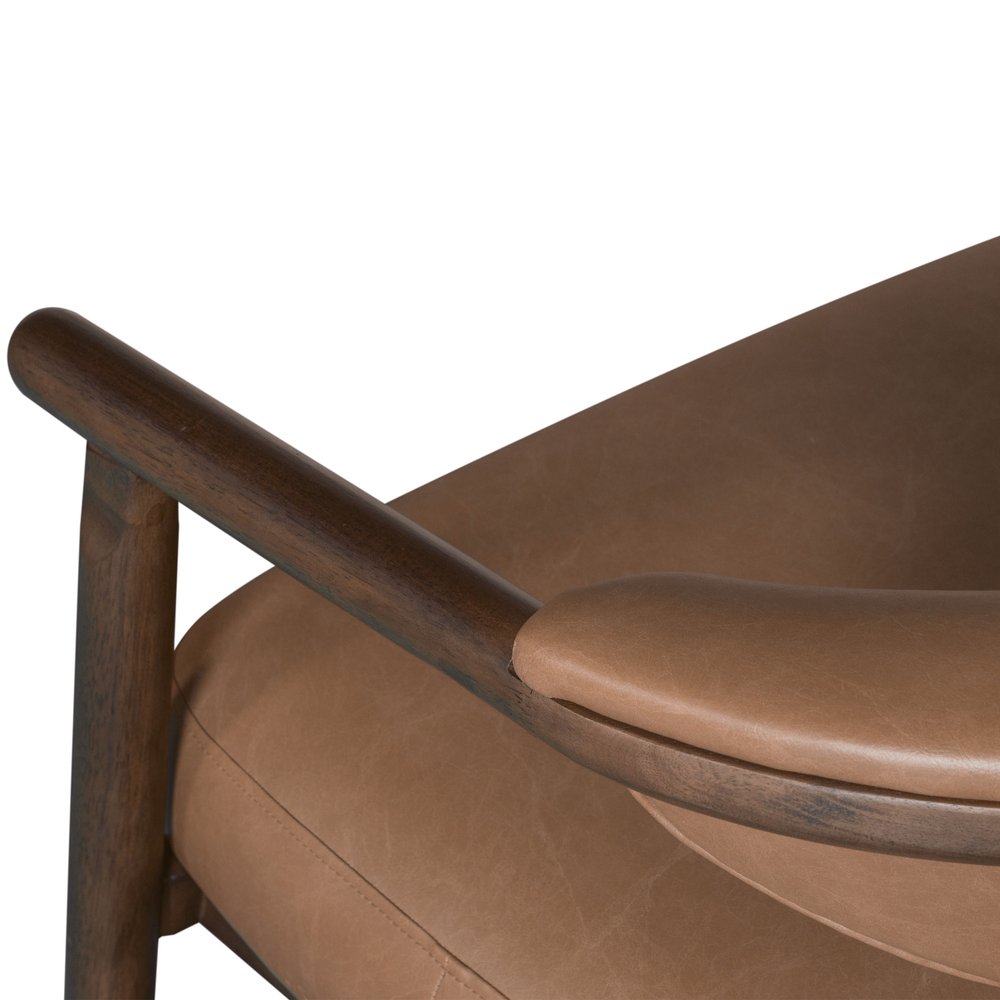 33" Brown and Dark Brown Faux Leather And Wood Arm Chair HomeRoots