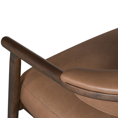 33" Brown and Dark Brown Faux Leather And Wood Arm Chair HomeRoots