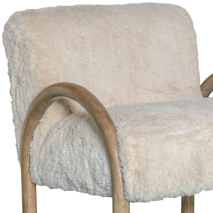 30" Off White and Natural Faux Fur And Wood Arm Chair HomeRoots