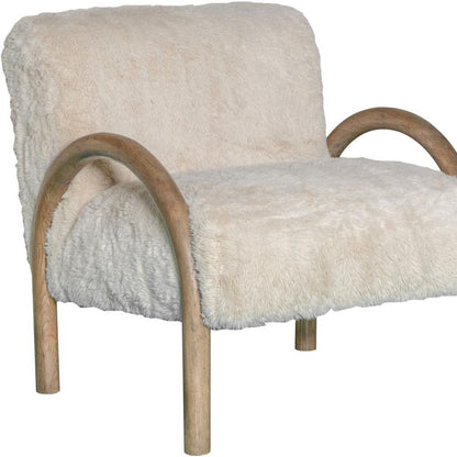 30" Off White and Natural Faux Fur And Wood Arm Chair HomeRoots