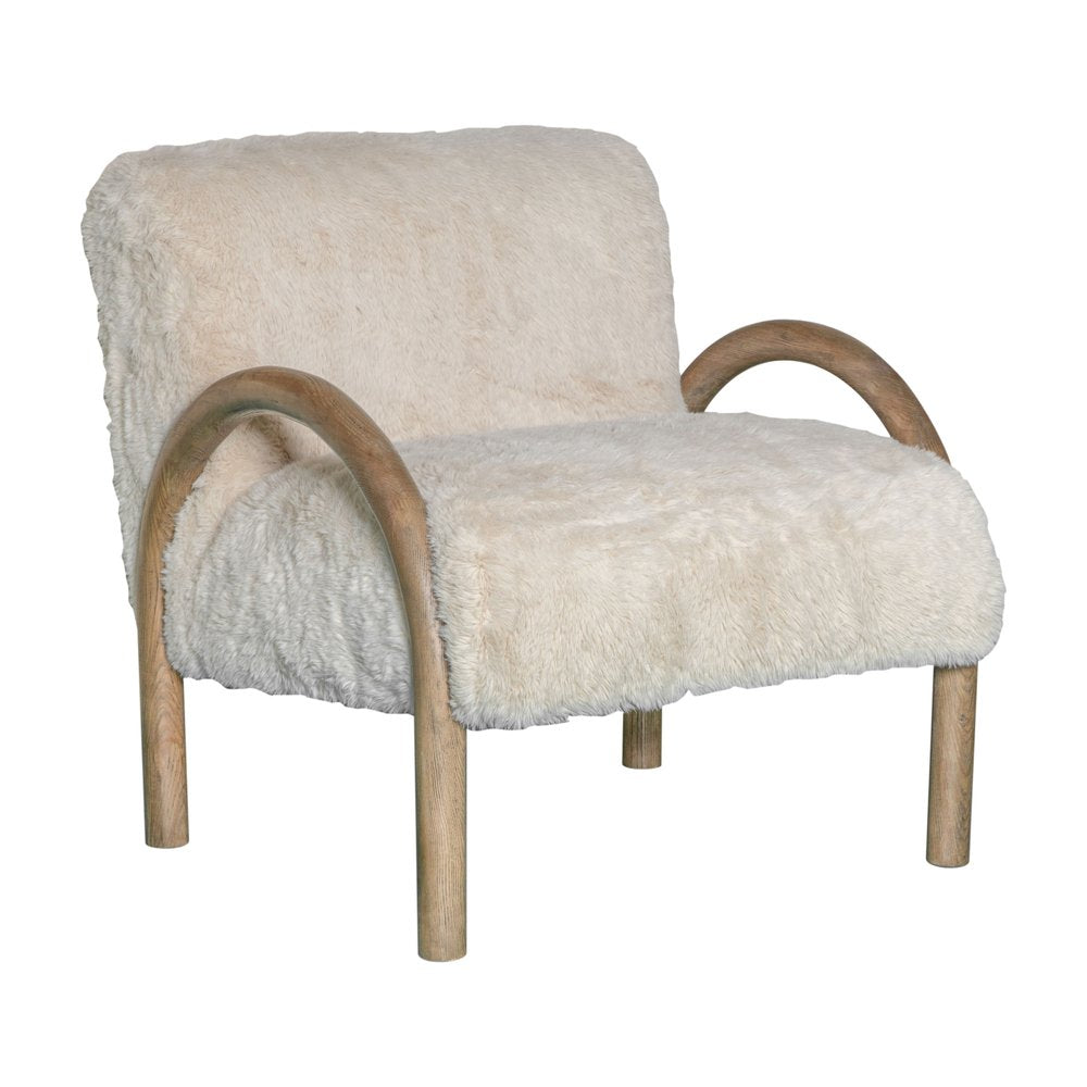 30" Off White and Natural Faux Fur And Wood Arm Chair HomeRoots