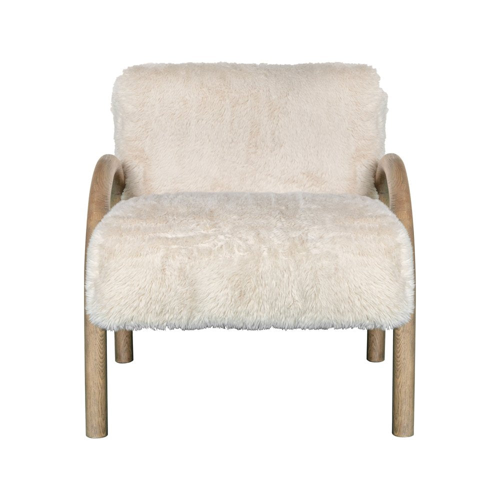 30" Off White and Natural Faux Fur And Wood Arm Chair HomeRoots
