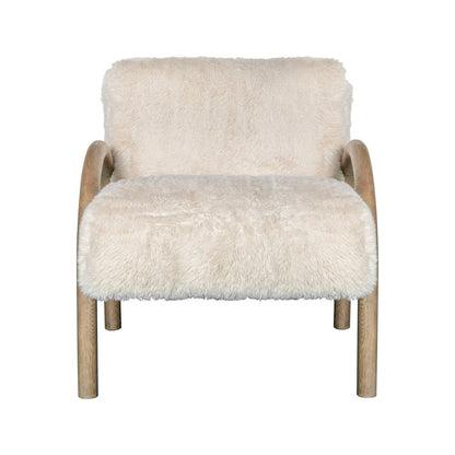 30" Off White and Natural Faux Fur And Wood Arm Chair HomeRoots