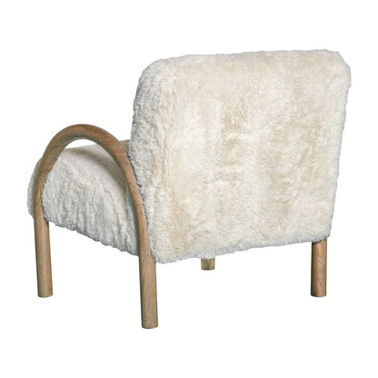 30" Off White and Natural Faux Fur And Wood Arm Chair HomeRoots