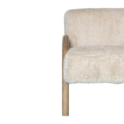 30" Off White and Natural Faux Fur And Wood Arm Chair HomeRoots