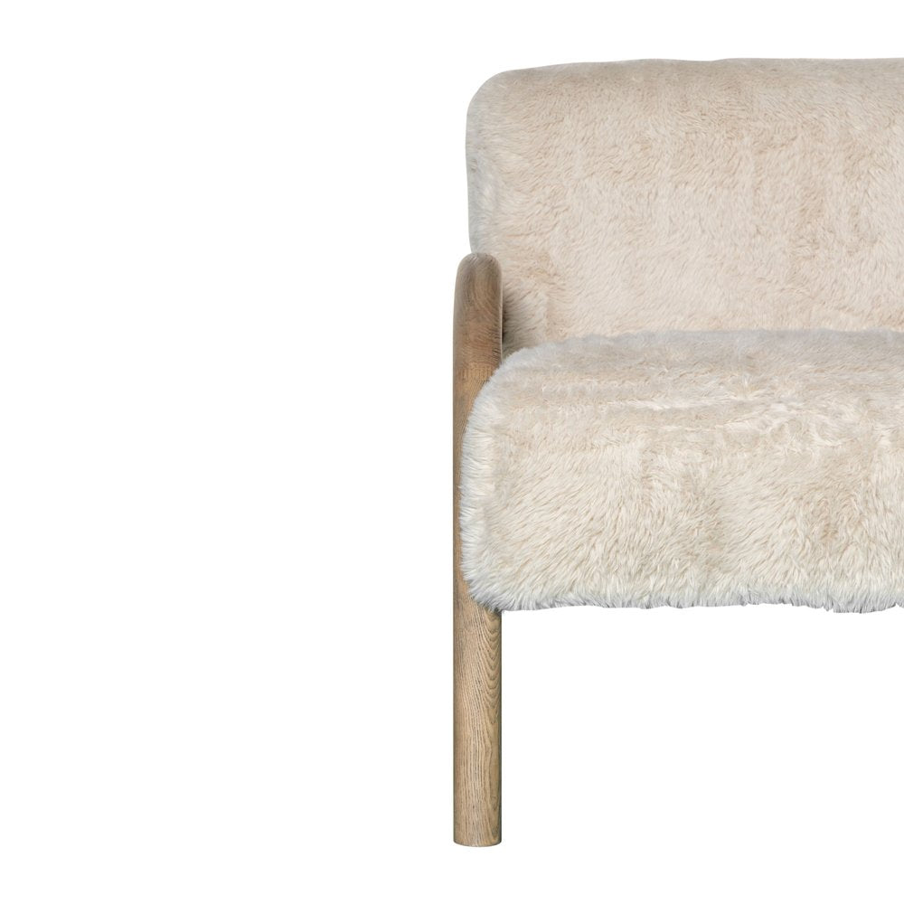 30" Off White and Natural Faux Fur And Wood Arm Chair HomeRoots
