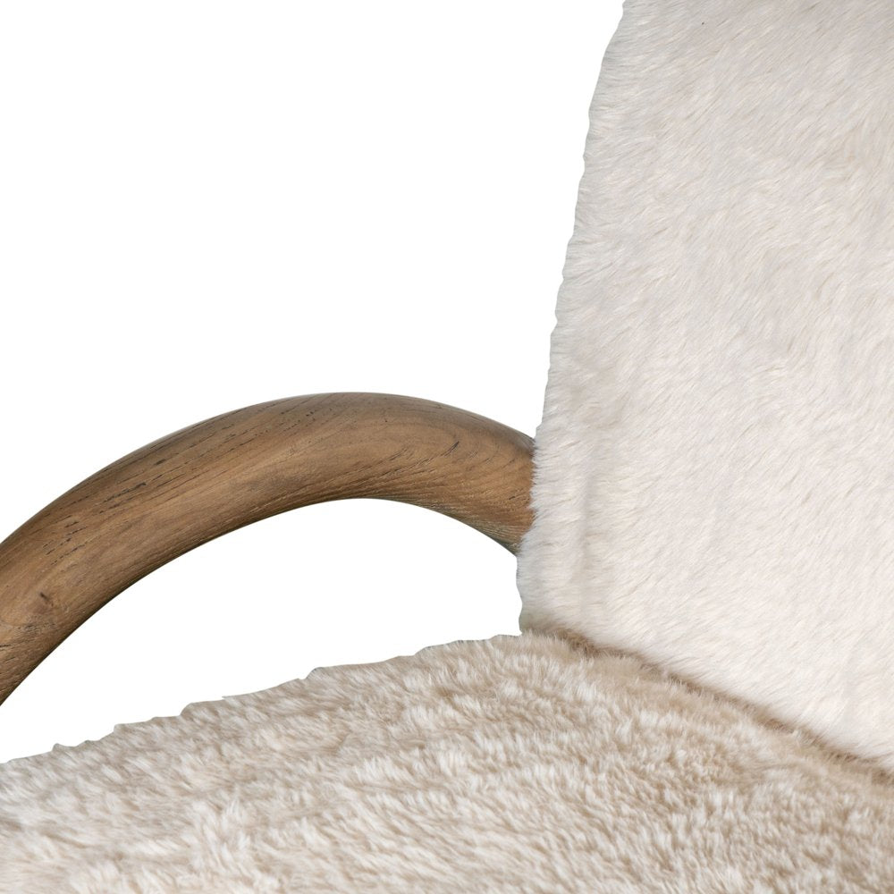 30" Off White and Natural Faux Fur And Wood Arm Chair HomeRoots