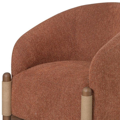 30" Rust and Brown Fabric And Wood Arm Chair HomeRoots