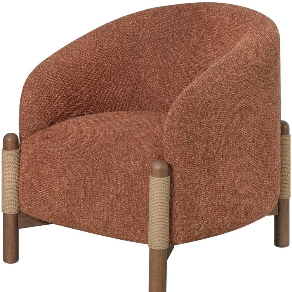 30" Rust and Brown Fabric And Wood Arm Chair HomeRoots