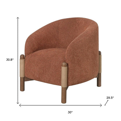 30" Rust and Brown Fabric And Wood Arm Chair HomeRoots
