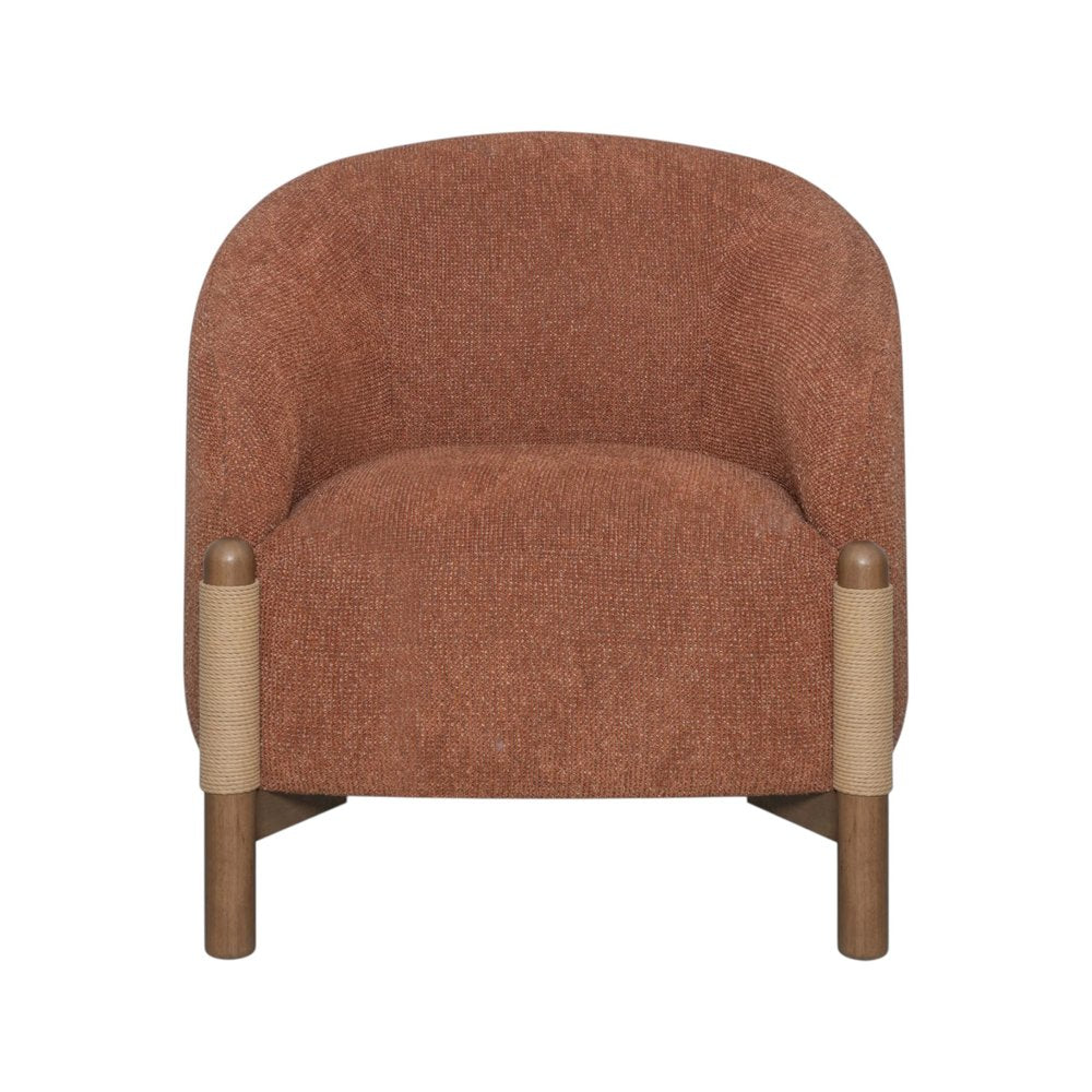 30" Rust and Brown Fabric And Wood Arm Chair HomeRoots