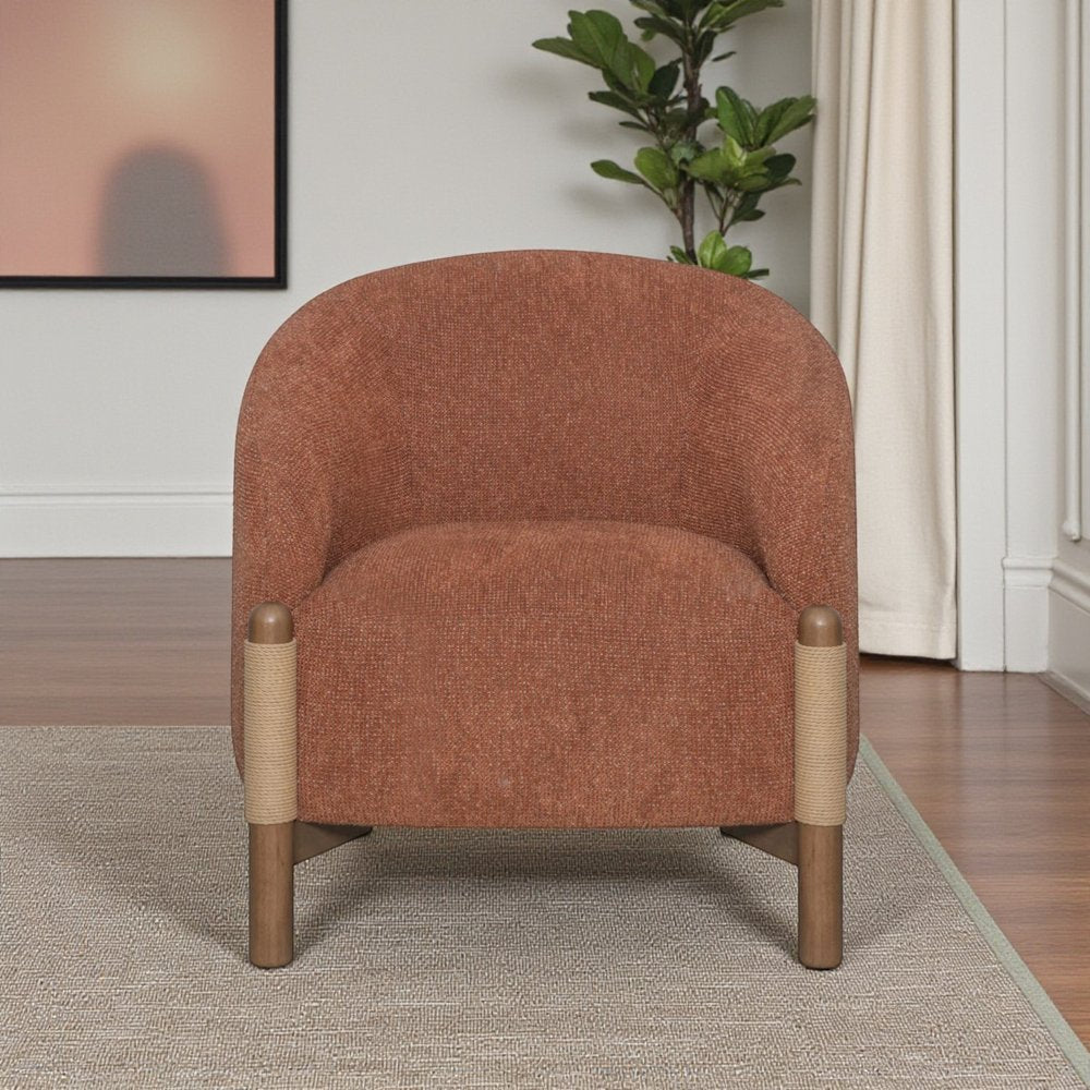 30" Rust and Brown Fabric And Wood Arm Chair HomeRoots