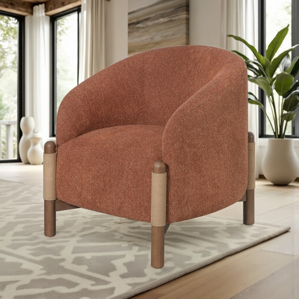 30" Rust and Brown Fabric And Wood Arm Chair HomeRoots