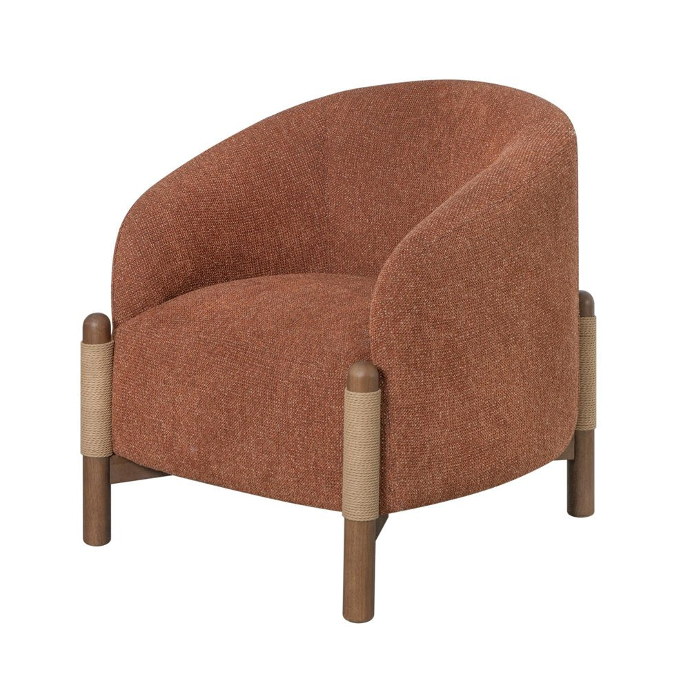30" Rust and Brown Fabric And Wood Arm Chair HomeRoots
