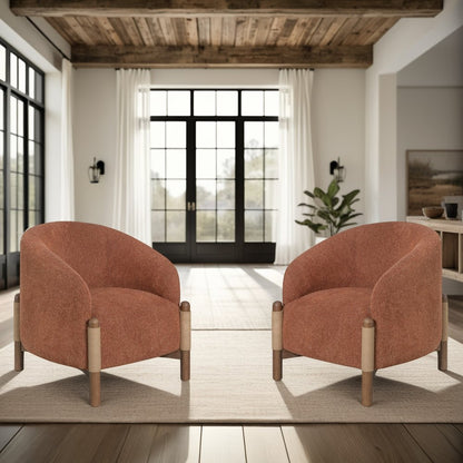 30" Rust and Brown Fabric And Wood Arm Chair HomeRoots