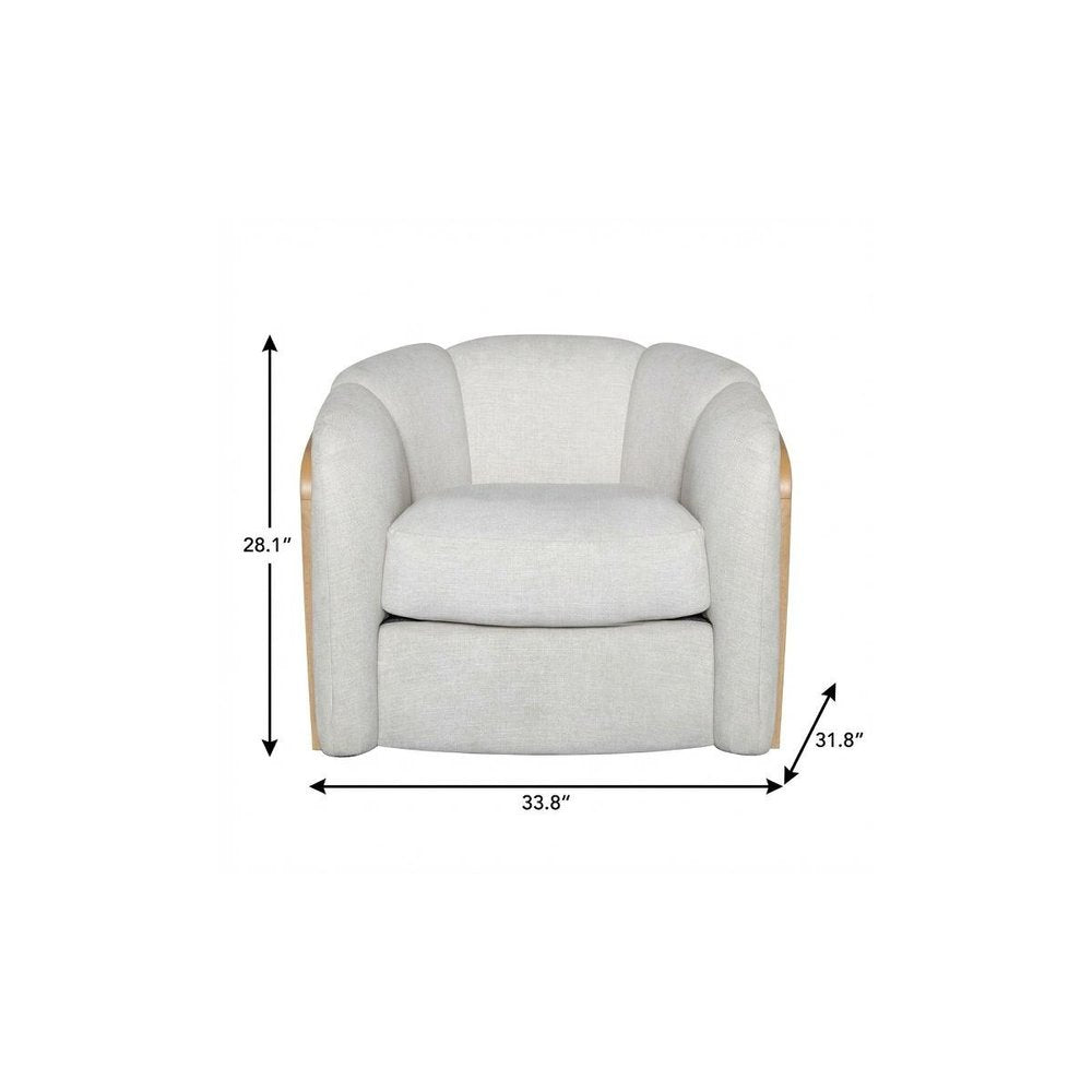 34" Off White and Natural Fabric Wood And Rattan Swivel Arm Chair HomeRoots