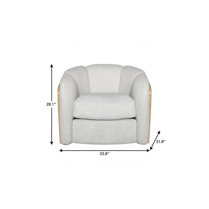 34" Off White and Natural Fabric Wood And Rattan Swivel Arm Chair HomeRoots