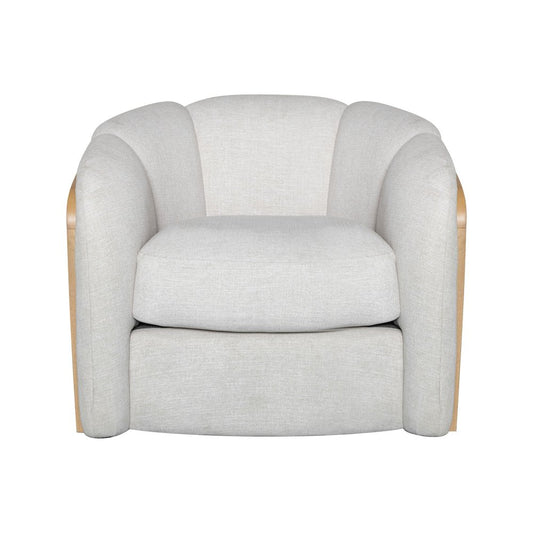 34" Off White and Natural Fabric Wood And Rattan Swivel Arm Chair HomeRoots
