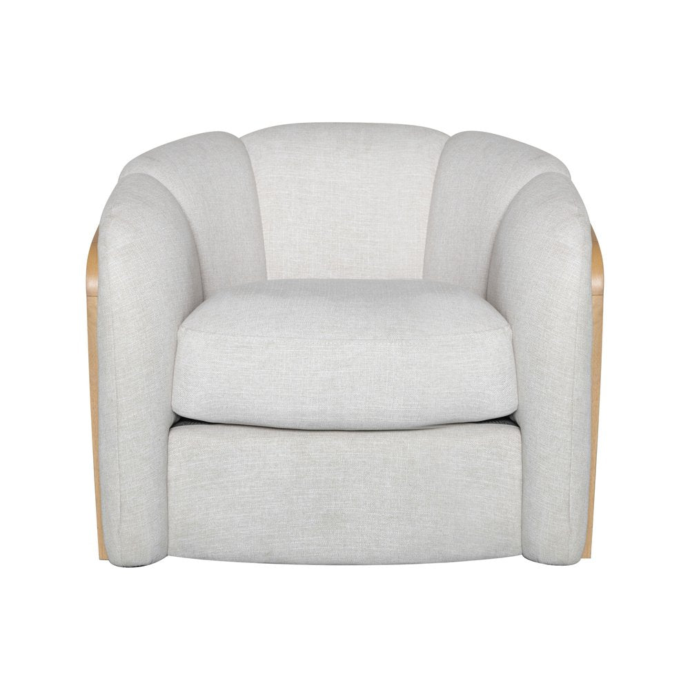 34" Off White and Natural Fabric Wood And Rattan Swivel Arm Chair HomeRoots
