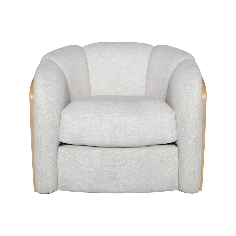 34" Off White and Natural Fabric Wood And Rattan Swivel Arm Chair HomeRoots