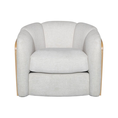 34" Off White and Natural Fabric Wood And Rattan Swivel Arm Chair HomeRoots