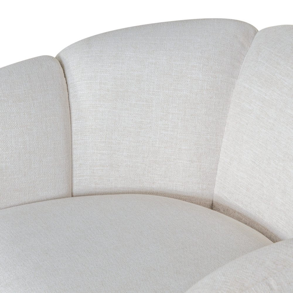 34" Off White and Natural Fabric Wood And Rattan Swivel Arm Chair — view 5