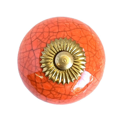 Set of Six Coral And Gold Ceramic Drawer Pull Knobs HomeRoots