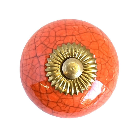 Set of Six Coral And Gold Ceramic Drawer Pull Knobs HomeRoots