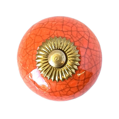Set of Six Coral And Gold Ceramic Drawer Pull Knobs HomeRoots