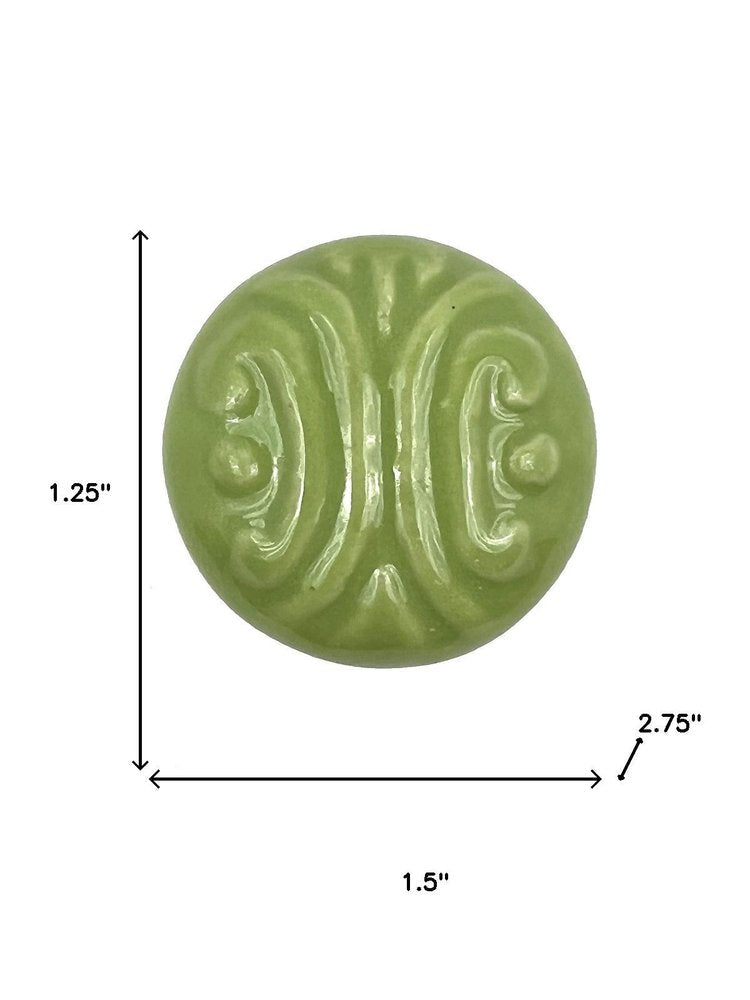 Set of Six Green Mushroom Knob Embossed Ceramic Drawer Pull Knobs HomeRoots