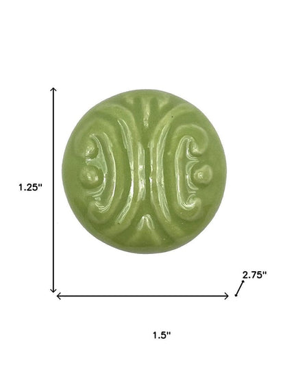 Set of Six Green Mushroom Knob Embossed Ceramic Drawer Pull Knobs HomeRoots