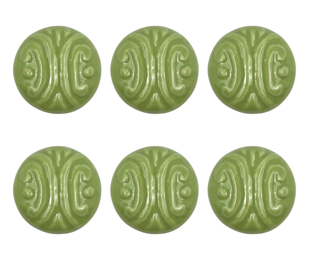 Set of Six Green Mushroom Knob Embossed Ceramic Drawer Pull Knobs HomeRoots