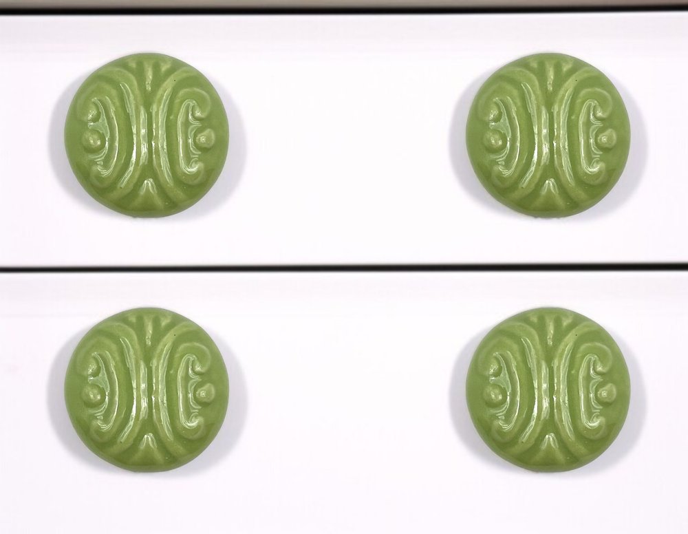 Set of Six Green Mushroom Knob Embossed Ceramic Drawer Pull Knobs HomeRoots