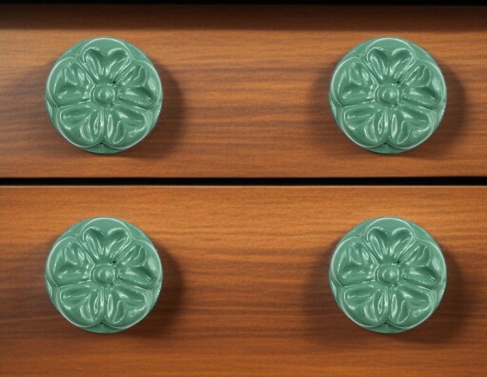 Set of Six Green Mushroom Knob Floral Ceramic Drawer Pull Knobs HomeRoots