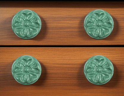Set of Six Green Mushroom Knob Floral Ceramic Drawer Pull Knobs HomeRoots