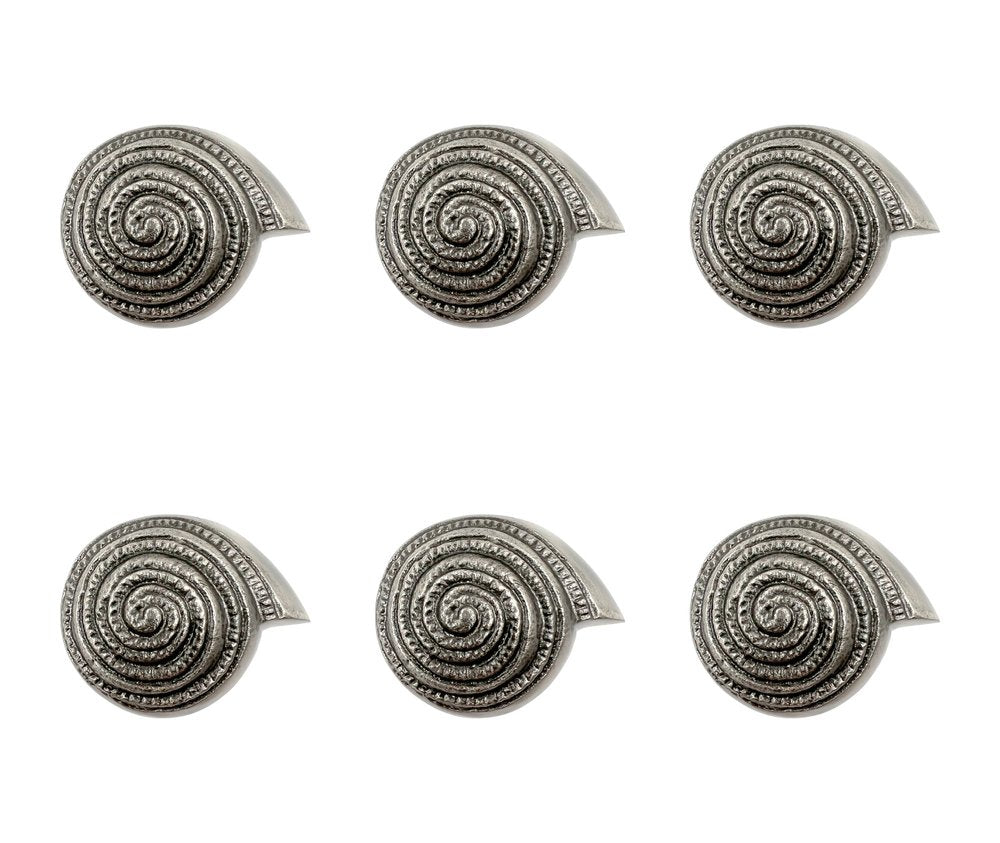 Set of Six Silver Novelty Knob Seashell Cast Aluminum Drawer Pull Knobs HomeRoots