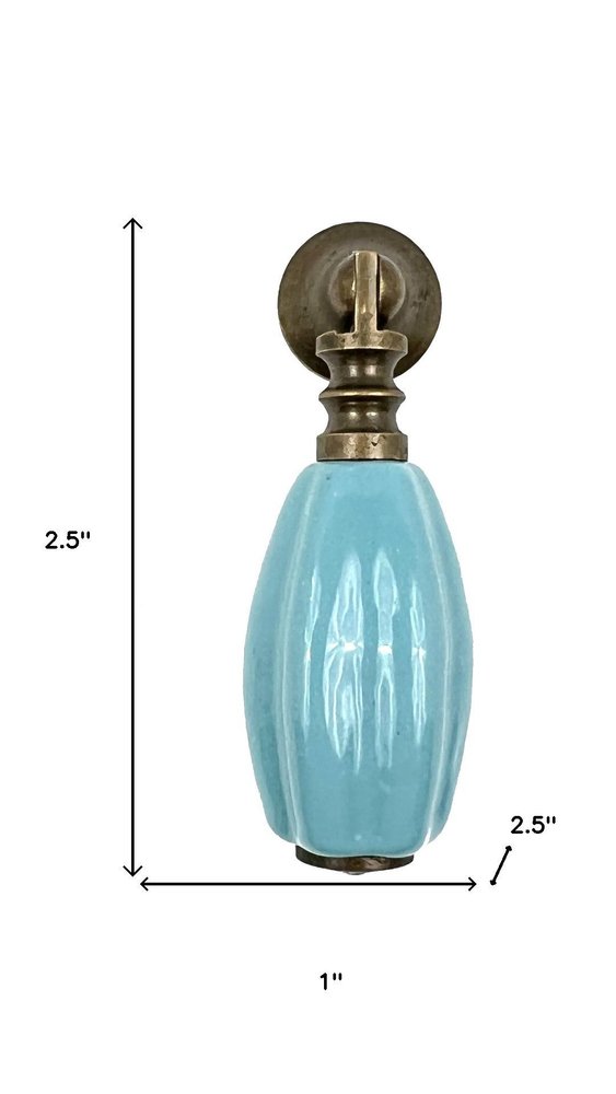 Set of Six Aqua And Brown Oval Knob Ceramic Drawer Pull Knobs HomeRoots
