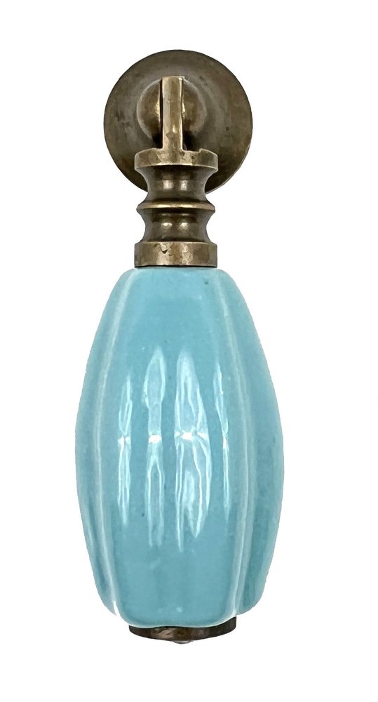 Set of Six Aqua And Brown Oval Knob Ceramic Drawer Pull Knobs HomeRoots