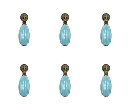 Set of Six Aqua And Brown Oval Knob Ceramic Drawer Pull Knobs HomeRoots