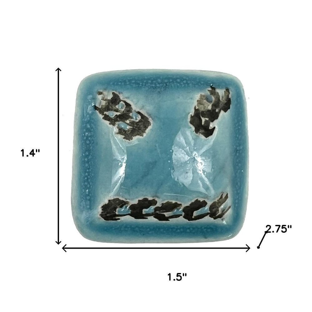 Set of Six Teal Square Knob Ceramic Drawer Pull Knobs HomeRoots