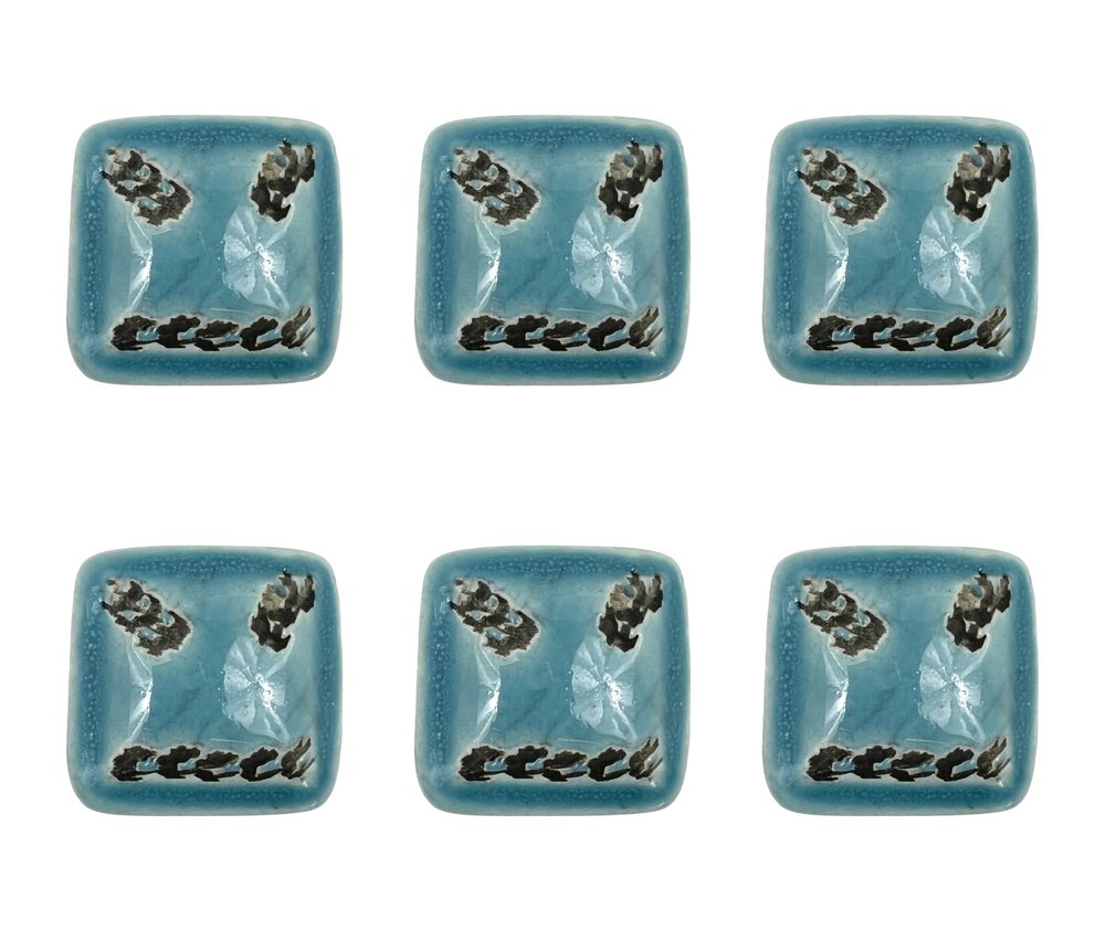 Set of Six Teal Square Knob Ceramic Drawer Pull Knobs HomeRoots