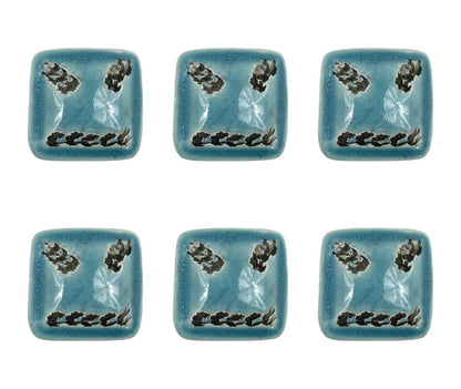 Set of Six Teal Square Knob Ceramic Drawer Pull Knobs HomeRoots
